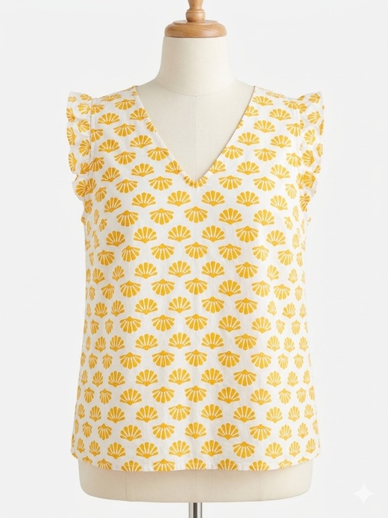 J. Crew Tops - J.Crew Yellow Print V-Neck Sleeveless Blouse Lightweight Summer Top